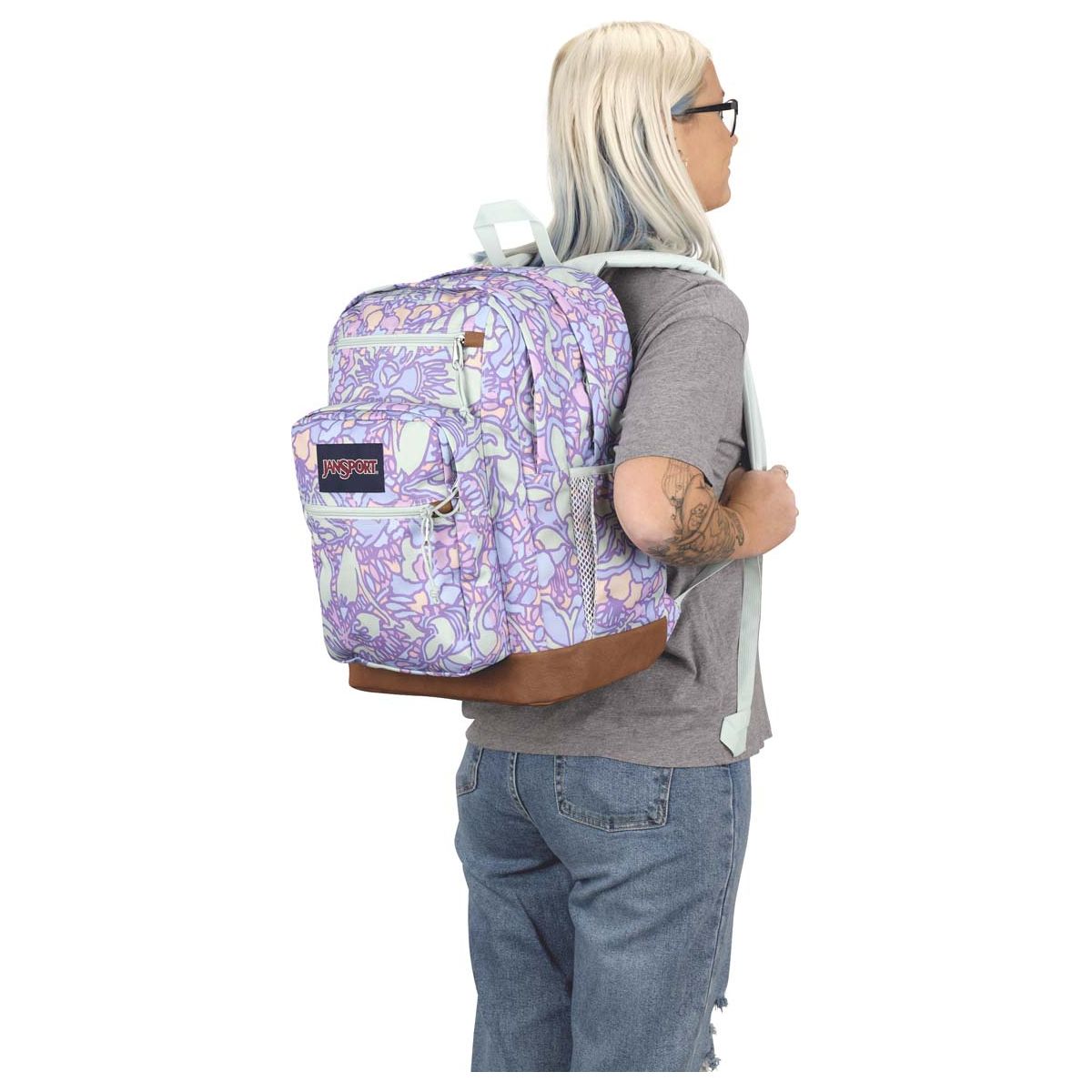 JanSport Cool Student Backpack - Fluid Floral Pastel Lilac