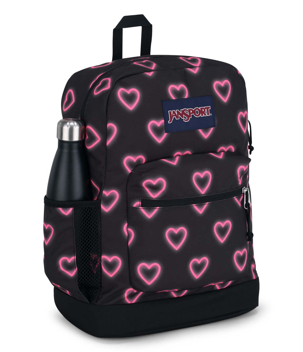 JanSport Cross Town Plus Laptop Backpack - Happy Hearts Black