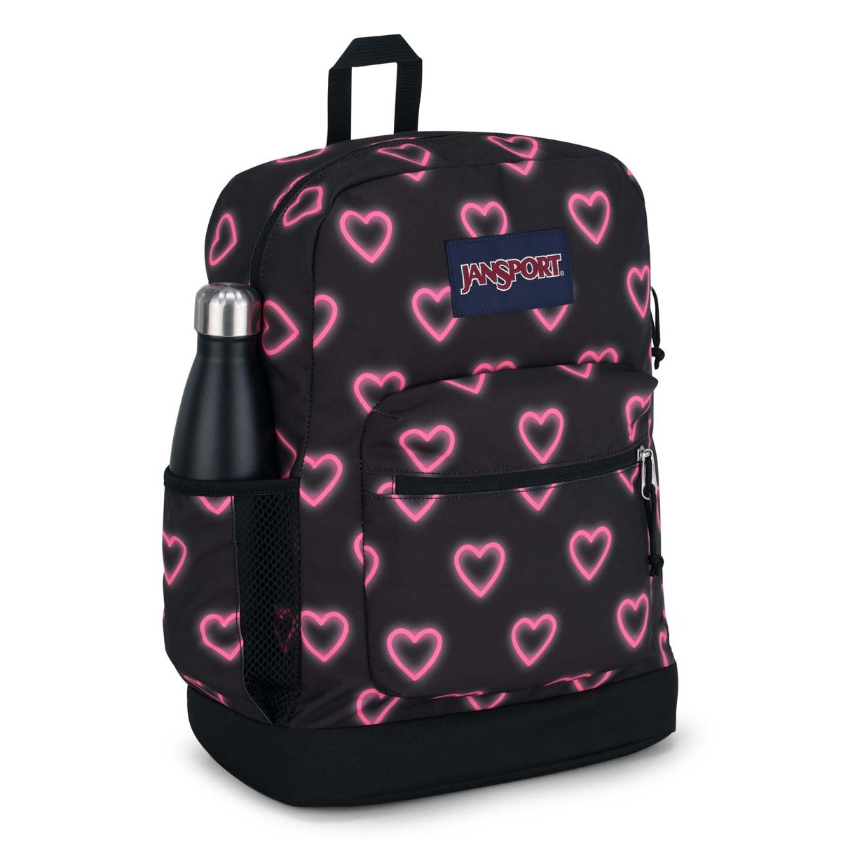 JanSport Cross Town Plus Laptop Backpack - Happy Hearts Black