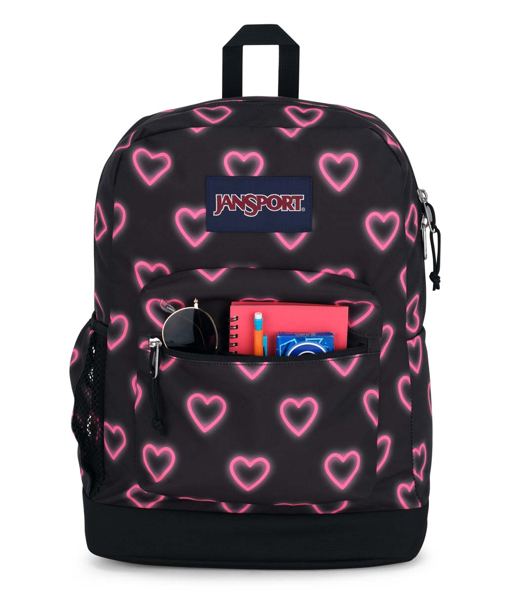 JanSport Cross Town Plus Laptop Backpack - Happy Hearts Black