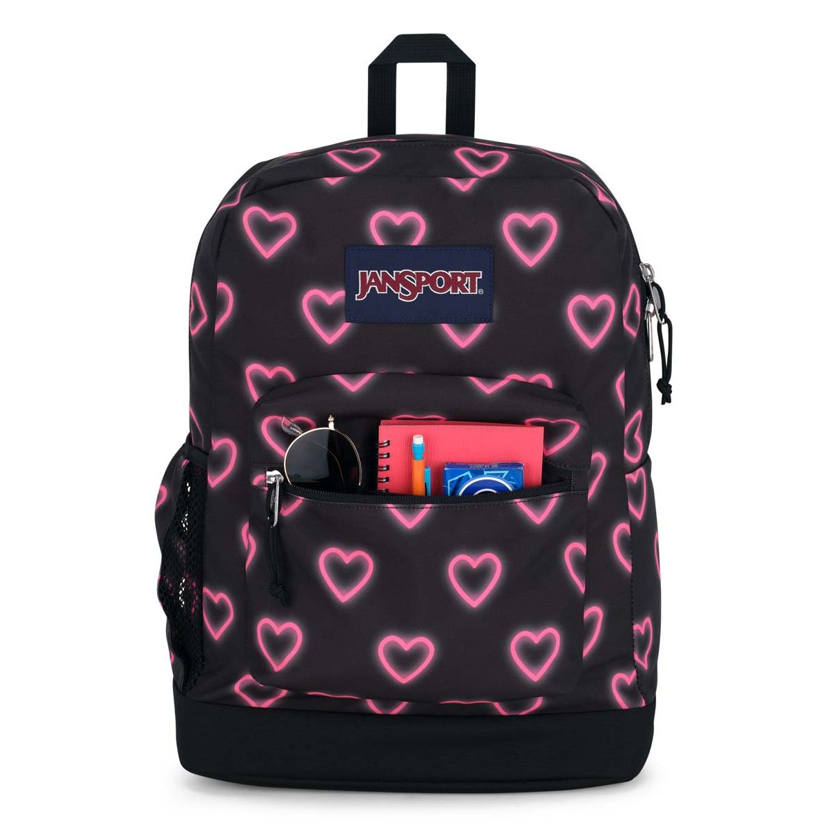 JanSport Cross Town Plus Laptop Backpack - Happy Hearts Black