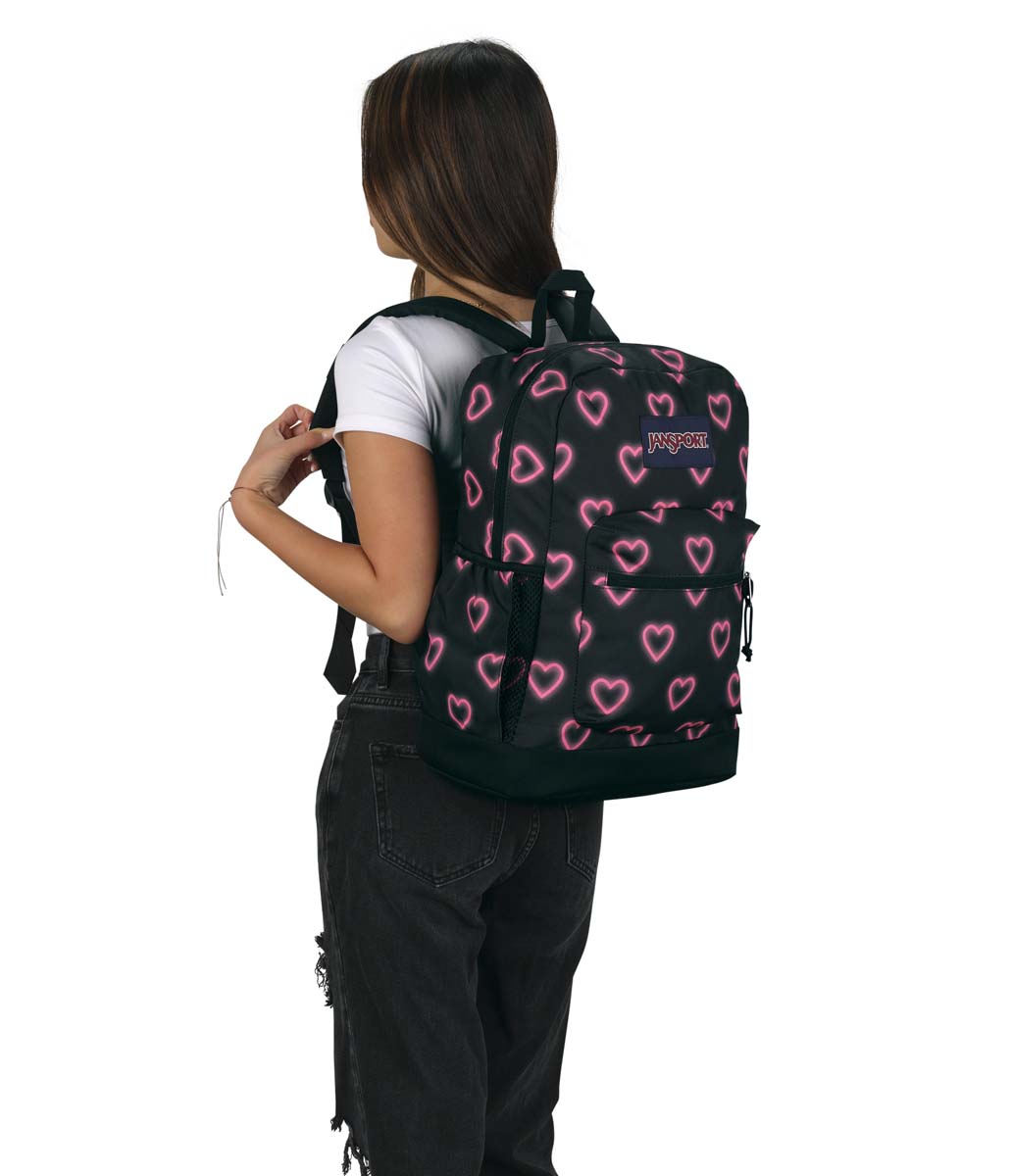 JanSport Cross Town Plus Laptop Backpack - Happy Hearts Black