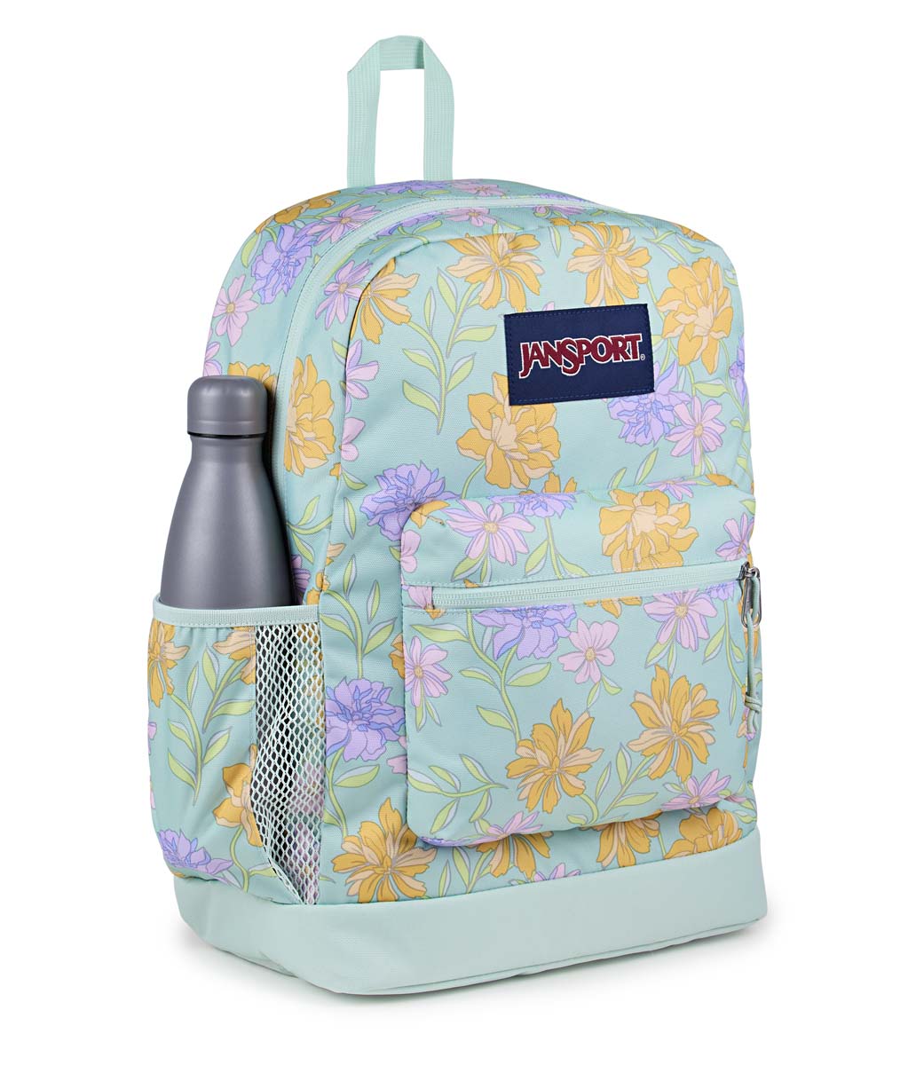 Sac à dos pour ordinateur portable JanSport Cross Town Plus - Menthe Fraîche Florale Décolorée
