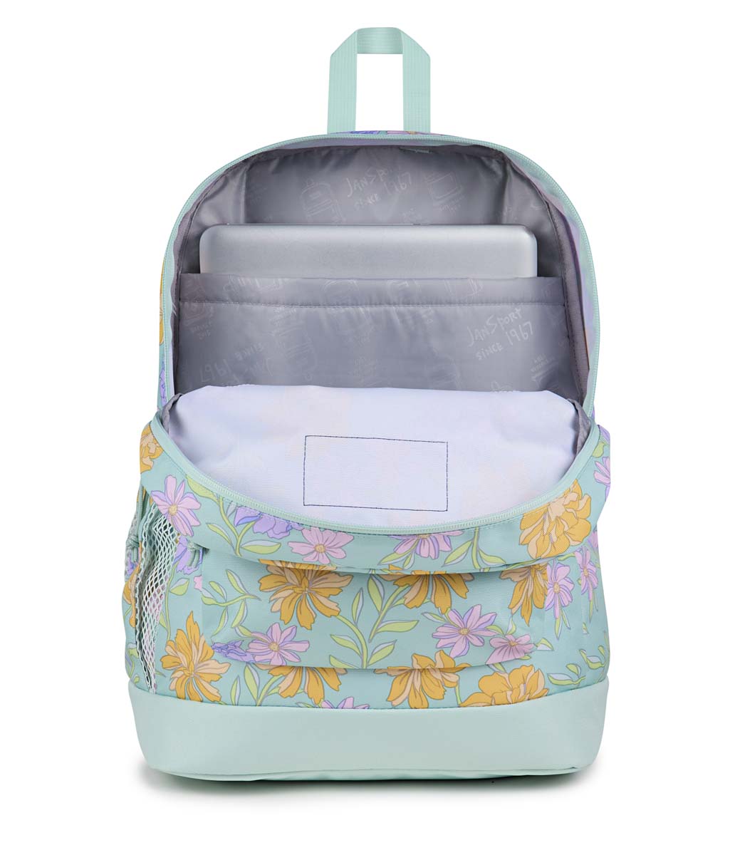 Sac à dos pour ordinateur portable JanSport Cross Town Plus - Menthe Fraîche Florale Décolorée