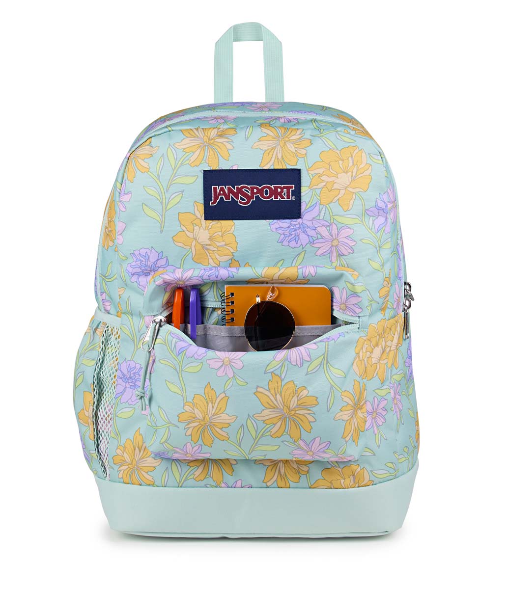 Sac à dos pour ordinateur portable JanSport Cross Town Plus - Menthe Fraîche Florale Décolorée