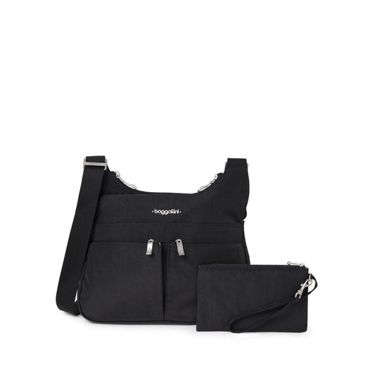 Baggallini Cross Over Crossbody - Black With Sand Lining