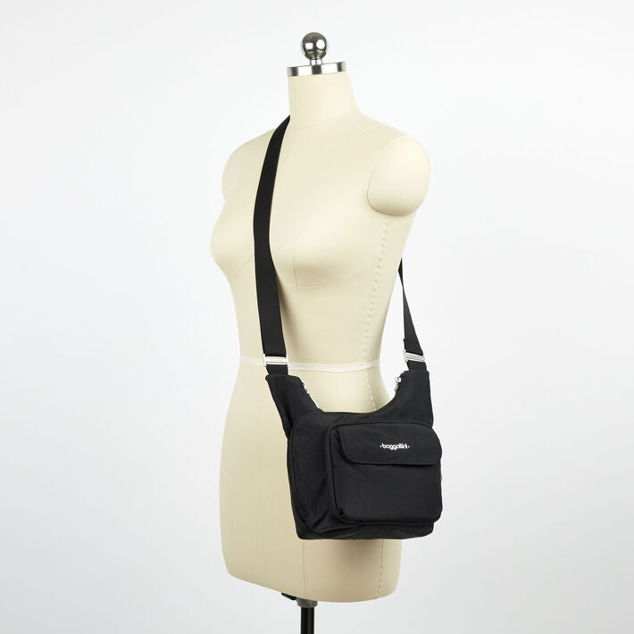 Baggallini Criss Cross Crossbody - Black With Sand Lining