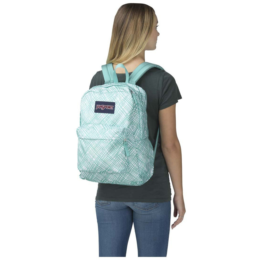 JanSport SuperBreak Backpack - Aqua Dash Jagged Plaid