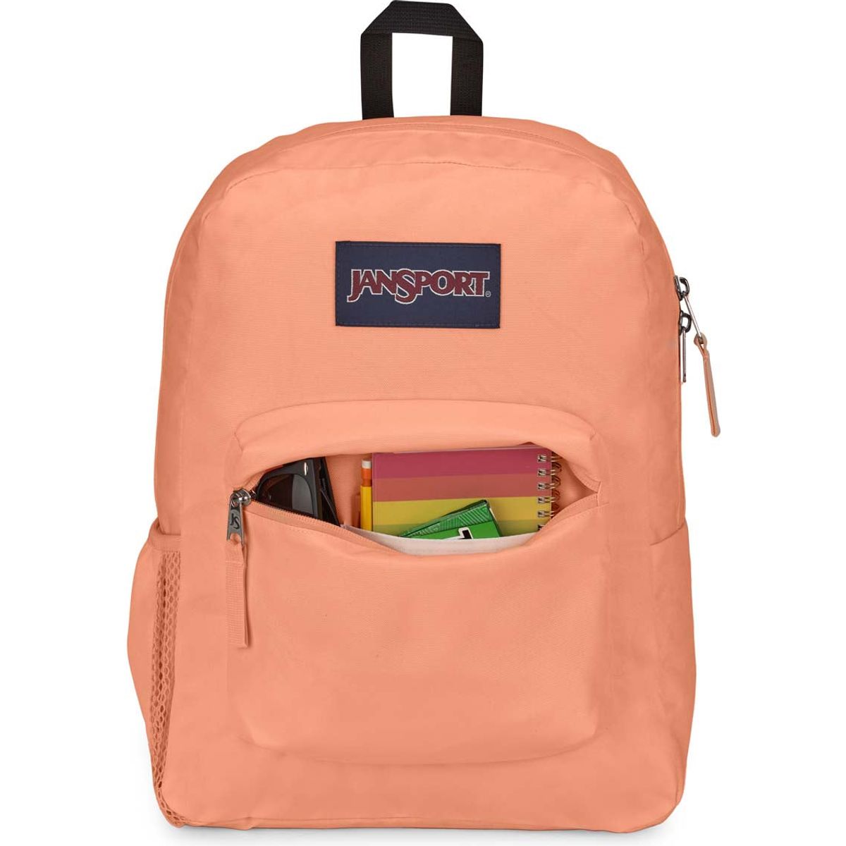 jansport backpack peach Cross Town 17" x 12.5" x 6" - Simple Bag for Everyone with 1 Main Compartment, Front Utility Pocket - Premium Class Accessories - Neon Durable 600 denier polyester body with 100% recycled polyester main body fabric JanSport Big Student Backpack -